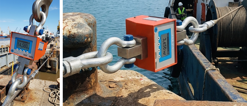 Detalle del dinamómetro electrónico AHS-IIR G-G en uso