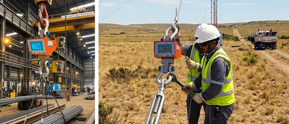 Detalle del dinamómetro electrónico AHS-IIR G-G en uso